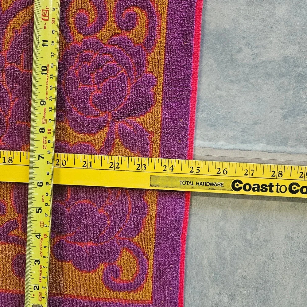 Vintage Fieldcrest Purple Gold Red Floral Fringed Bath Towel Cotton USA 40x25